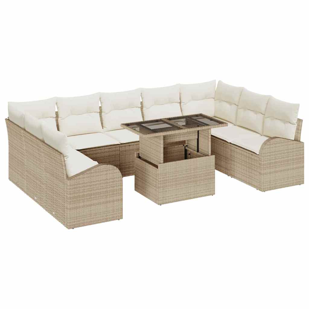 Garten-Sofa-Set mit Speicher 10 pcs Beige Poly Rattan